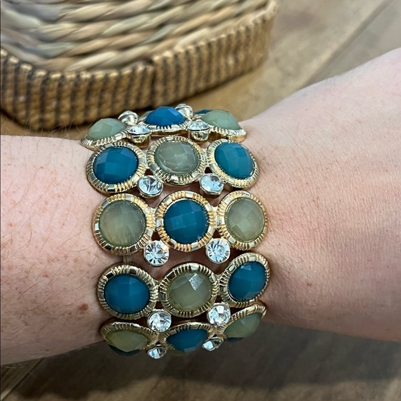 Classic Stretch Gold, Green & Blue Bracelet - Picture 3 of 6